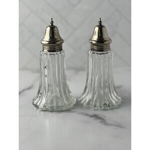 Vintage Leonard Crystal Silver Plated 6 Inch Tall Salt Pepper Shakers MCM